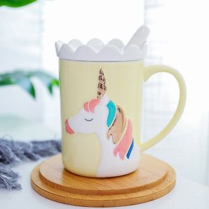Eenhoorn Mokken Creatieve 3D Eenhoorn Koffie Beker met Lepel en Crown Deksel Drinken Melk Thee Keramische Kopjes Kerstcadeau