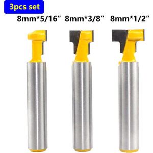 1Pc 8Mm Schacht T-Slot Cutter Router Bit Set Key Hole Bits Hex Bolt T Steken Frezen cutter Voor Hout Houtbewerking Tool