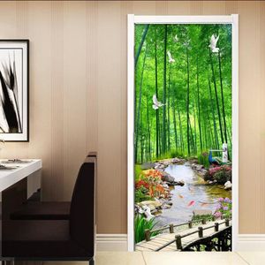 Groene Bamboe Bos Schilderen Deur Sticker Home Decor Woonkamer Keuken Waterdichte PVC Zelfklevende Deur Sticker Behang 3 D