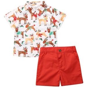 2Pcs Kids Peuter Baby Boy Kerst Outfits Korte Mouw Tops Solid Shorts Outfits Kleding Set