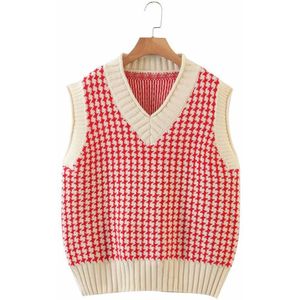 Herfst Vrouwen Trui Houndstooth Plaid V-hals Mouwloze Preppy Stijl Vest Vrouwelijke Mode Casual Vrouwen Kleding