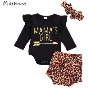 Baby Meisjes Jongens Kleding Sets Luipaard Brief Print Lange Mouwen Bodysuit + Shorts + Hoofdband 3Pcs