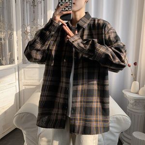 Mannen Vintage Plaid Shirts Button Up Met Lange Mouwen Losse Uitloper Retro Ins Alle-Match Stijlvol Bf Harajuku Overhemd Mannelijke fit Cozy Shirt