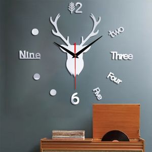 Speciale Aanbieding 3D Grote Herten Grote Wandklok Diy Quartz Horloge Stilleven Klokken Moderne Woninginrichting Woonkamer Stickers