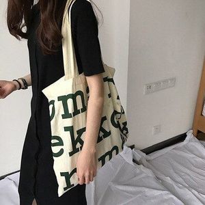 Koreaanse Mode Canvas Tassen Vrouwen Casual Brief Afdrukken Schoudertas Eenvoudige Winkelen Handtas Grote Capaciteit Klassieke Stijl Tote