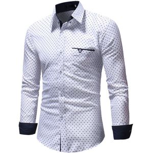 Mannen Herfst Shirt Casual Formele Polka Slim Fit Lange Mouw Jurk Shirt Top Blouse Gentleman Elegantie Camisas Para Hombre