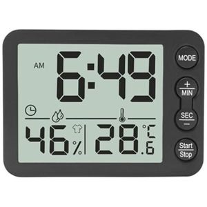 Indoor Kamer Lcd Elektronische Temperatuur Vochtigheid Meter Digitale Thermometer Hygrometer Weerstation Klokken Zwart/Wit Gauge