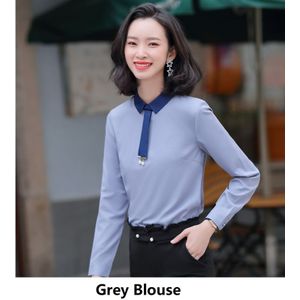 Grey Lange Mouwen Blouses En Shirts Voor Vrouwen Business Werkkleding Mode Stijlen Blouse Dames Casual Vrouwelijke Tops Kleding