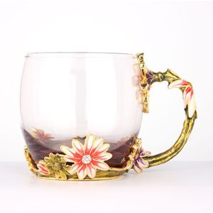 handgeschilderde Europese Glas thee water cup drinken ware Cup glazen Thuis Kantoor Koffie Melk bloem thee kopjes Mok voor