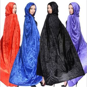 Halloween Kostuum Vrouwen Hooded Death Elf Goochelaar Heks Mantel Cape Robe Fantasia Volwassen Cosplay Kleding Zwart Rood Blauw paars