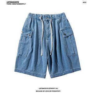 Leesbaar Zomer Straight Broek Mannen Toevallige Losse Denim Shorts Mannelijke Elastische Taille Korte Voor Man