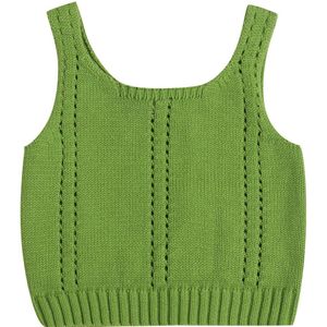 Kids Zomer Tank Tops, Effen Kleur Gebreide Brede Schouderriem Mouwloos Vest Voor Meisjes, Blauw/Groen