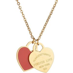 Mode Accessoires Enamel Dubbele Hart Hanger Rvs Ketting ""Forever Love"" Brief Ketting Huwelijkscadeau