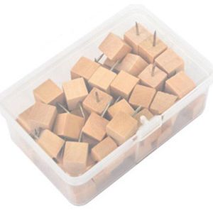 50 pcs Hout Push Pins Geometrische Houten Duim Kopspijkers Stalen Punt Punaise Transparante Opbergdoos Voor Kurk Boards Kaart Foto 'S