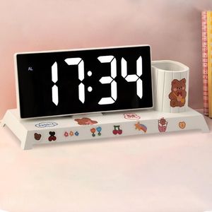 Digitale Wekker Pen Houder 2 Niveaus Helderheid Datum Met Leuke Sticker Voor Slaapkamer Tafel Thuis Nachtkastje Kids Teens Jongens meisjes