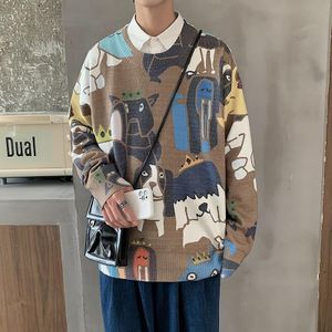 Japanse Mannen Trui Ronde Hals Lange Mouw Losse Winter Trui Herenkleding Cartoon Patroon Koppels Truien