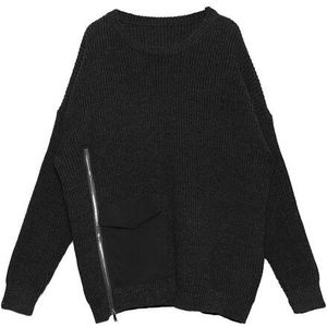 XITAO Knitted Pleated Sweater Winter Pullover Pocket Full Sleeve Patchwork Casual Sweater GCC2860