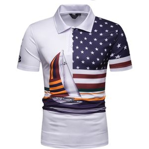 Polo Shirt voor Mannen Sterren Strepen Zeilboot print Korte mouw Zomer Mannen Polo Shirt Hawaii Tops Tees Herenkleding