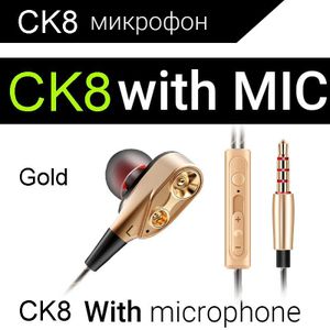 QKZ CK8 HiFi Bedrade Oortelefoon Dual-Dynamische Quad-core Speaker 3.5mm In-Ear oordopjes Flexibele Kabel met Microfoon fone de ouvido