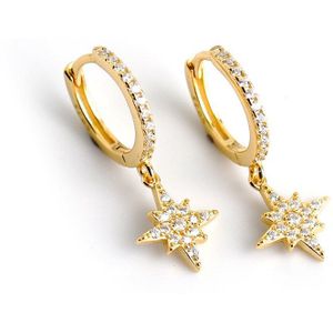 925 Sterling Zilveren Oorbel Mode Zirkoon Retro Achthoekige Sterren Korte Hanger Ear Ring Wilde Eenvoudige Trend Vrouwelijke Oor Jewelr