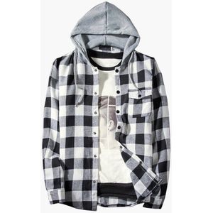 Shirt Mannen Herfst Plaid Shirts Hooded Uitloper Lange Mouwen Casual Kraag Mannelijke Warme Blouse Chemise Homme