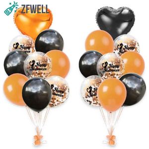 ZFWELL 18 stuks Halloween Confetti Ballon Set 18 inch Oranje Zwart Folie Liefde Hart Ghost Latex Ballon Halloween Party Decora7