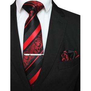 Ricnais 8 Cm Fliral Tie Set Paars Rood Stripend Zijde Pocket Plein Stropdas En Clip Sets Voor Mannen business Wedding Ties