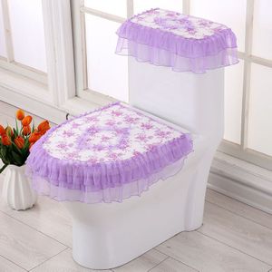 Fyjafon 3Pcs Toilet Seat Cover Kant Gedrukt Toilet Overjas Paars Roze Wc Case Wasbaar Closestool Stofdicht Seat Cover