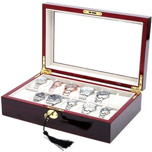 2/3/5/6/10/12 Slots Horloge Opbergdoos Met Rood Zwart houten Glas Case Armband Display Kist Horloges Houder Kist