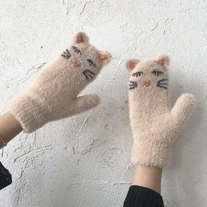 Dames Handschoenen Winter Pluche Leuke Kitty Wanten Breien Pluche Handschoenen Rijden Winddicht