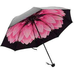 Paraplu Regen Vrouw Drie-Vouwen 3D Bloemenprint Zonnige En Regenachtige Paraplu Parasol