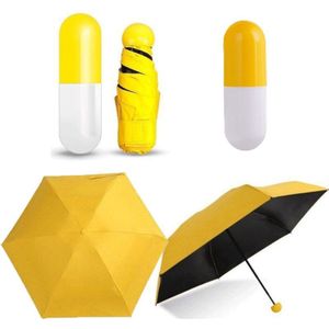 Mini Vouwen Capsule Kleine Paraplu Met Pil Pakket Box Pocket Parasol Regen Anti-Uv Draagbare Reizen Paraplu Zonnige Regenachtige Dag