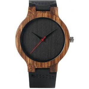 Unisex Hout Ronde Dial Faux Lederen Band Geen Nummer Analoge Quartz Horloge