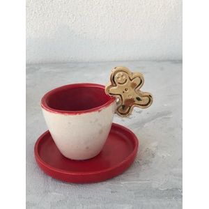 Handgemaakte Keramische Cookie Man Gedessineerde Espresso Turkse Koffie Kop En Schotel Set