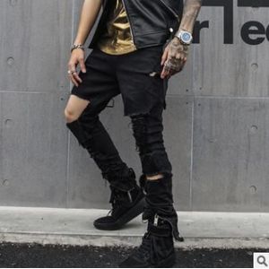 Herfst mannen black ripped jeans met gaten verontruste hip hop punk denim broek heren vintage casual rits skinny jogger jeans