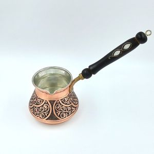 Koper Gegraveerde Houten Handvat Koffie Pot Handgemaakte Authentieke Turkse Koffie Espresso Arabische Koffie Pot CPR08