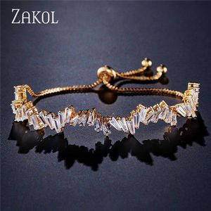 Zakol Mode Shinny Aaa Kubieke Zirkoon Baguette Verstelbare Ketting Armband &amp; Bangle Voor Vrouwen Meisje Bruiloft Sieraden FSBP161