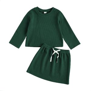 Kids Baby Meisjes 2 Stuk Outfit Set Lange Mouw Effen Kleur Top En Rok Set Voor Kinderen Meisjes