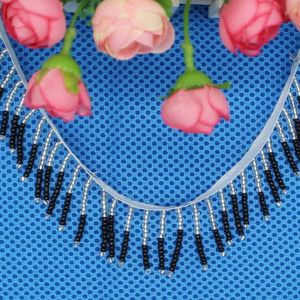 YACKALASI Glas Kralen Fringe Kwastje Kant Latin Jurk Trimmen Dans Jurk Macrame Naaien Versieringen 4.7 CM Lange Offwhite/Zwart