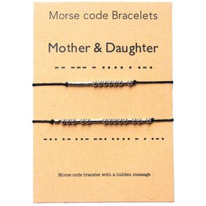 Moeder &amp; Dochter Armband Morse Code Sieraden Cadeau Voor Haar Rvs Kralen Op Zijde Koord Inspirational Voor Vrouwen meisjes