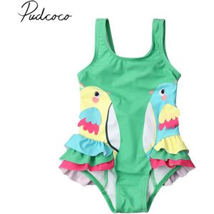 Gloednieuwe Peuter Kid Baby Meisjes 3D Cartoon Vogels Badpak Een Stuk Bikini Badmode Kleurrijke Ruches Strand Badpak