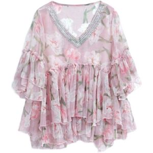 1Pcs Moederschap Chiffon Shirt Vrouwelijke Korte Mouwen Baby Shirt Losse Blouse Ronde Hals Koreaanse Leuke Ademend Moederschap TopLB862