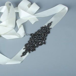 Elegante Zwarte Bruids Riem Luxe Bruids Riem Handgemaakte Rhinestone Crystal Sjerpen Voor Avondfeest