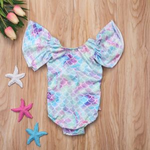 Zomer schattige Baby Kid Baby Meisje Mermaid Een Stuk Badmode ruches mouwen leuke Badpak Bikini Badpak Beachwear