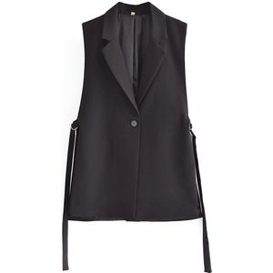 Zevity Vrouwen Mode Zwart Wit Kleur Side Split Vest Jacket Office Dames Casual Pak Vest Chic Uitloper Tops CT733