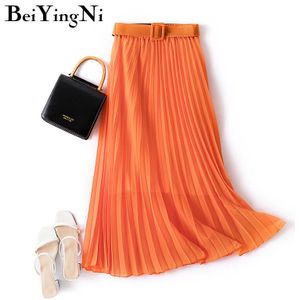 Beiyingni Vrouwen Chiffon Riem Chiffon Rok Effen Geplooide Vrouwelijke Lange Maxi Shift Casual Rokken Lady Boho Vintage Koreaanse Saia Midi