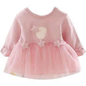 Baby Meisjes Herfst Effen Kleur Lange Mouwen Stars Decor Stiksels Tule Jurk Prinses Jurken Kleding