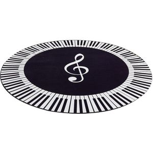 EHOMEBUY Tapijt Muziek Symbool Piano Toetsen Zwart Wit Ronde Tapijt Anti Slip Tapijten Thuis Slaapkamer Voet Pads Vloer Decoratie