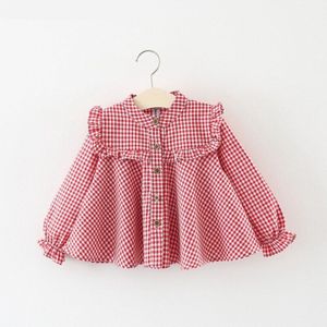 Herfst Katoen Baby Meisjes Lange Mouw O Hals Plaid Print Ruches Princess Party Shirts Tops Kids Kleding roupas de bebe