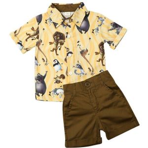 2 Stuks Kinderen Baby Boy Gentleman Formele Kleding Sets Outfits 1-6Y Dieren Tops Shorts Outfits Zomer